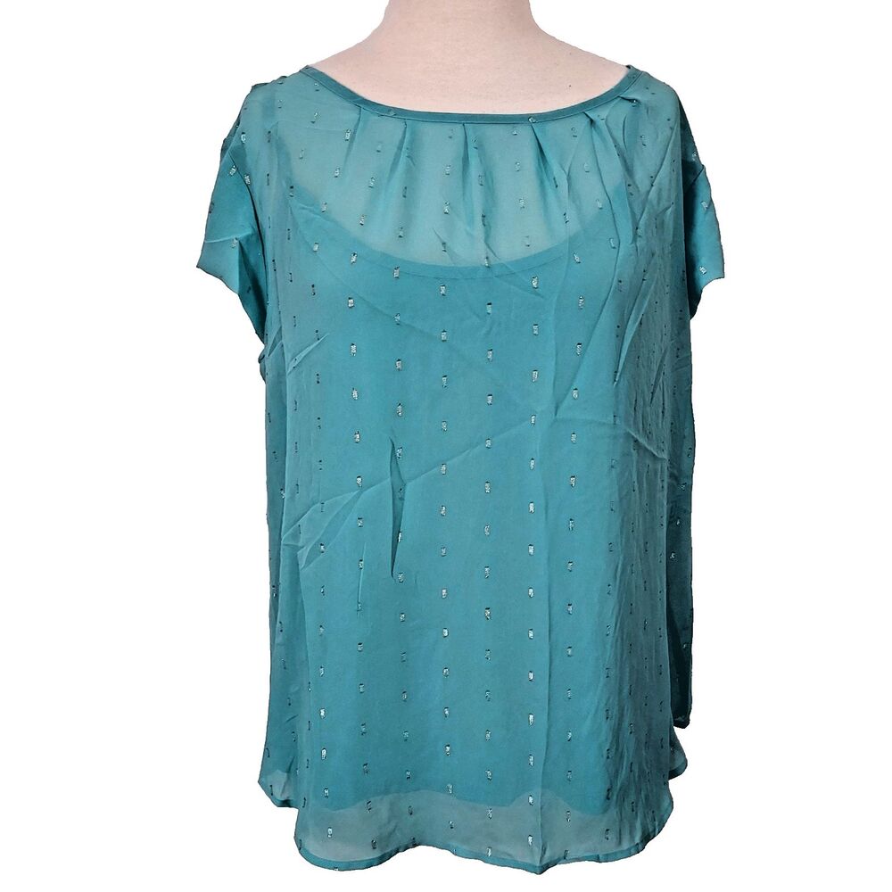 Liz Claiborne Blouse Top Cami Size XL Blue Chiffon Silver Metallic Caravan NWT